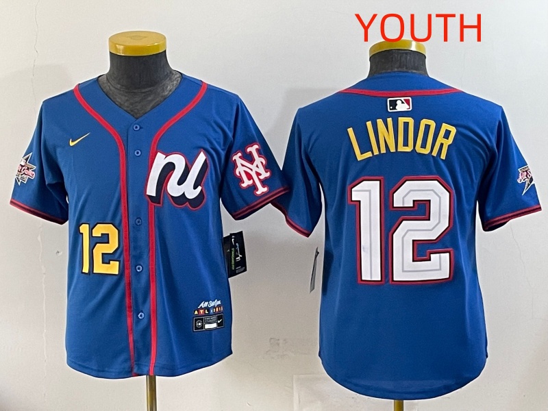 Youth  2025 New York Mets #12 Lindor Blue All star Nike MLB Jersey style 6
